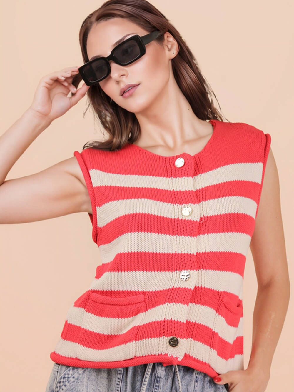 Women's Stripe Button Sweater Vest