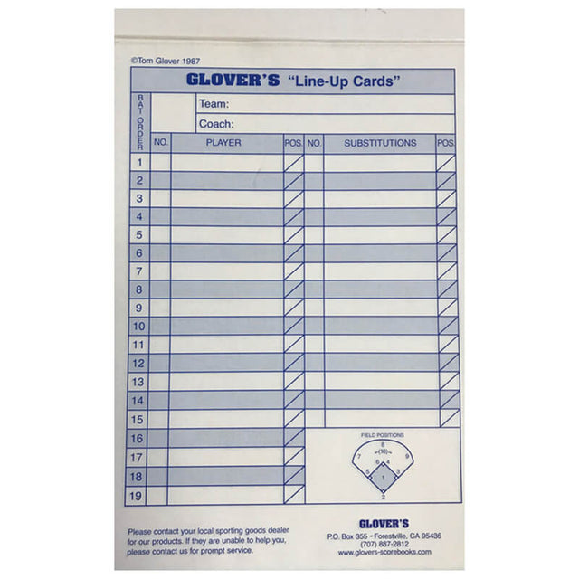 Glover's Baseball & Softball Bases Loaded Line-Up Cards