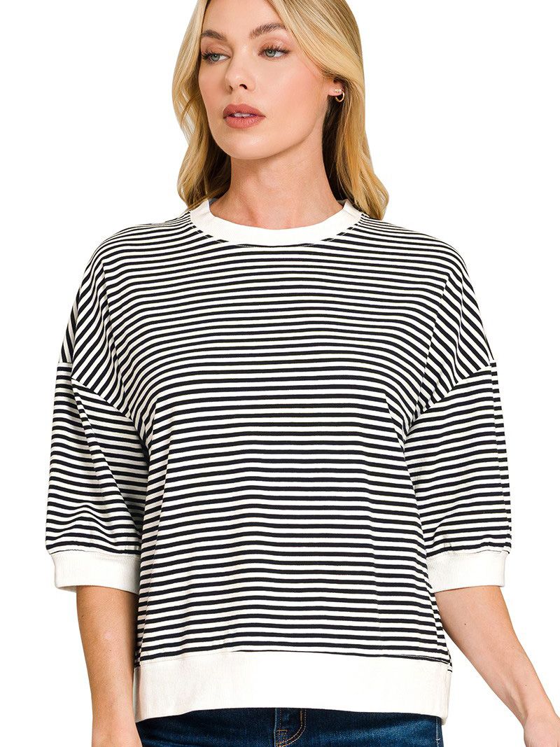 Women's Striped Contrast Trim Top
