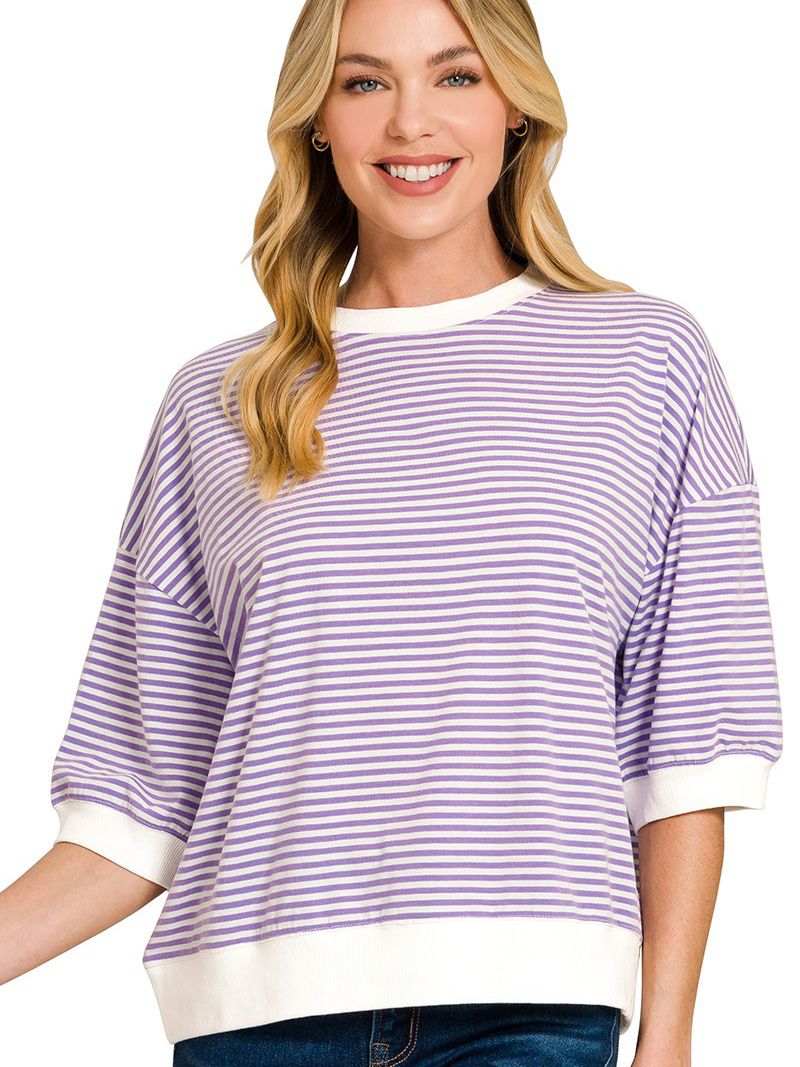 Women's Striped Contrast Trim Top