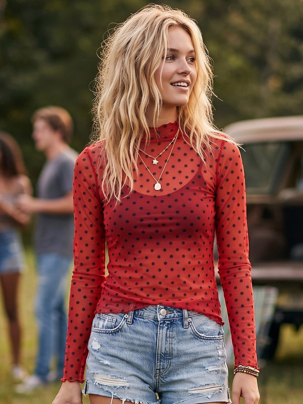 Women's Mesh Polka Top