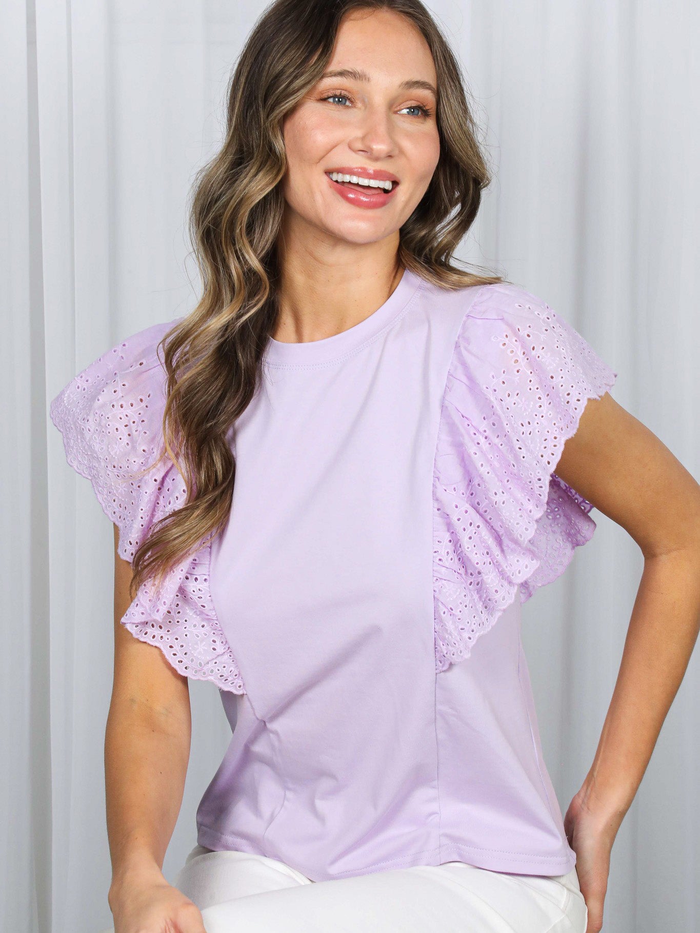 Women's Round Neck Eyelet Top