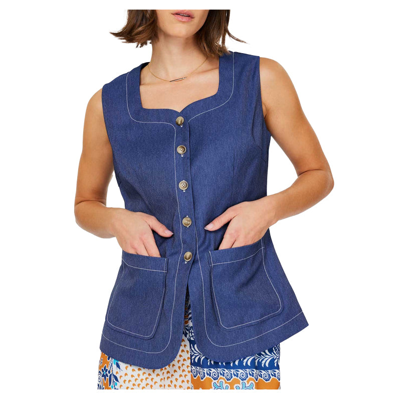 Women's Denim Button Front Vest