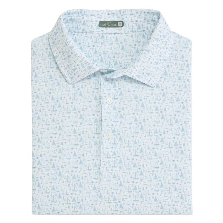 Men's GenTeal Mariner's Blueprint Print Performance Polo