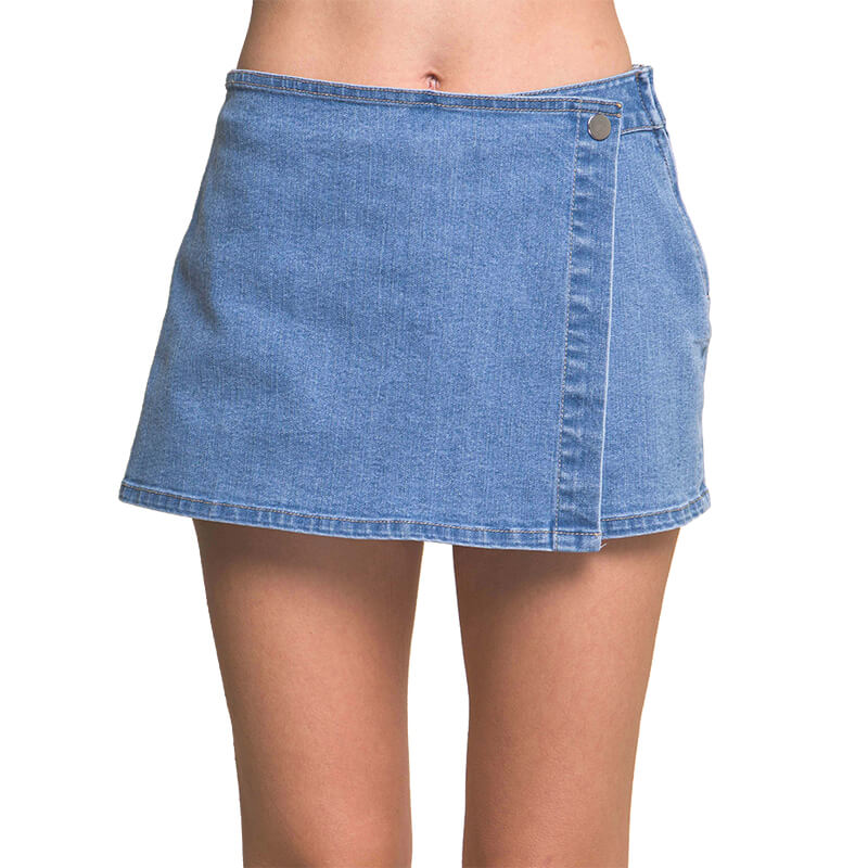Women's Denim Snap-On Button Skort