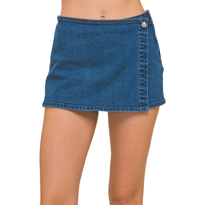 Women's Denim Snap-On Button Skort