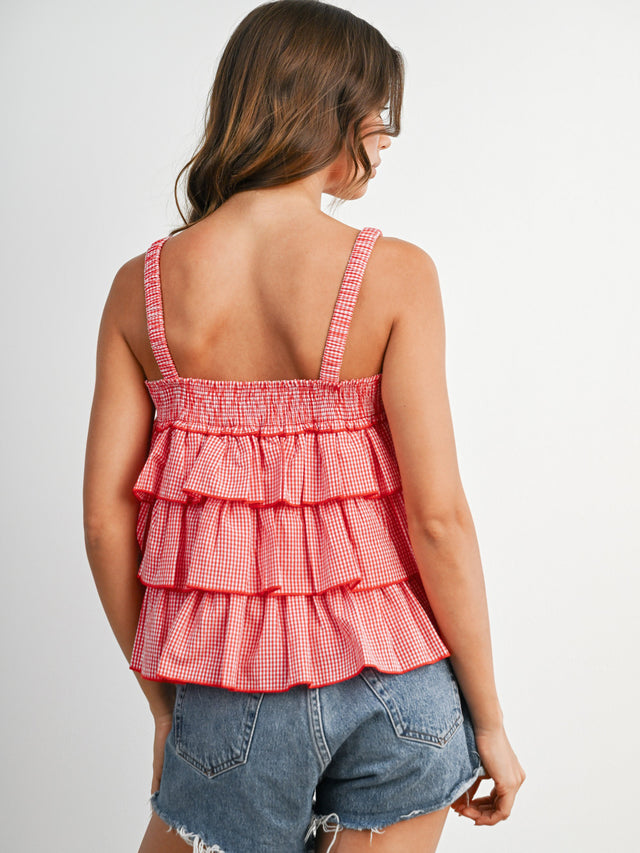 Women's Ruffled Checkered Top