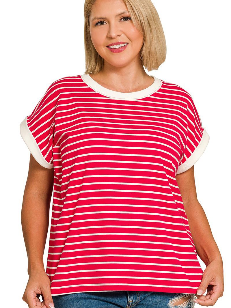 Women's Plus Contrast Trim Cap Sleeve Tee