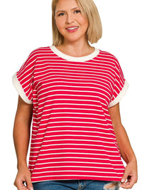 Women's Plus Contrast Trim Cap Sleeve Tee