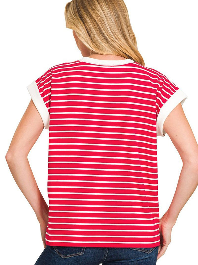 Women's Contrast Trim Cap Sleeve Tee
