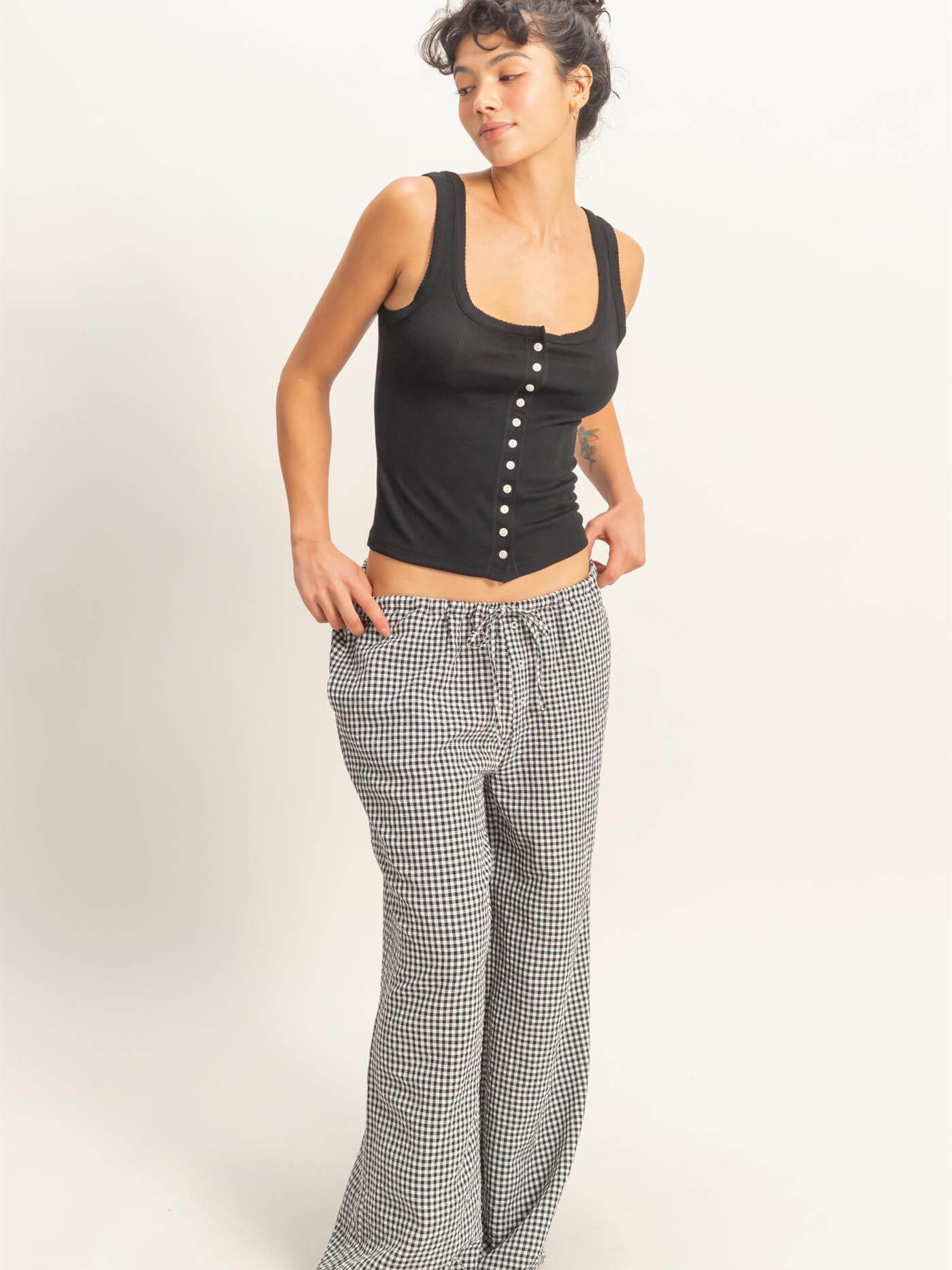 Women's Slouchy Gingham Wide Leg Pants