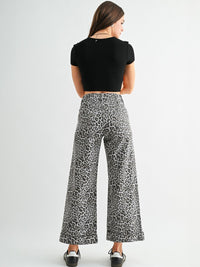 Women's High-Rise Wide Leg Cuff Leopard Jean