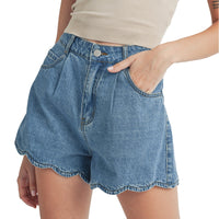 Women's Scalloped Denim Shorts