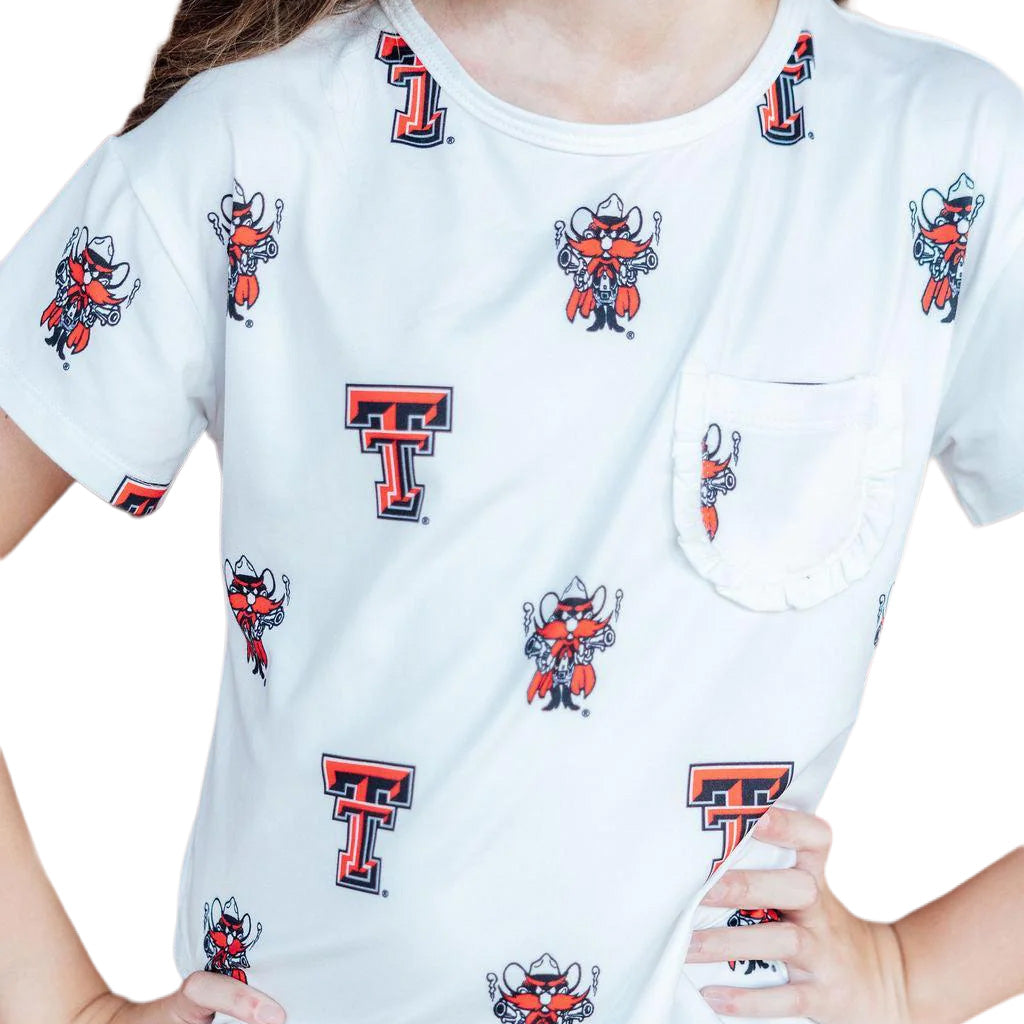 Youth Girls' Texas Tech Raider Red Ruffle Pocket Tee