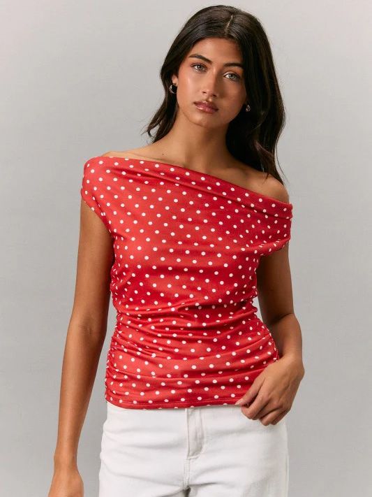 Women's Ruching Dot Top