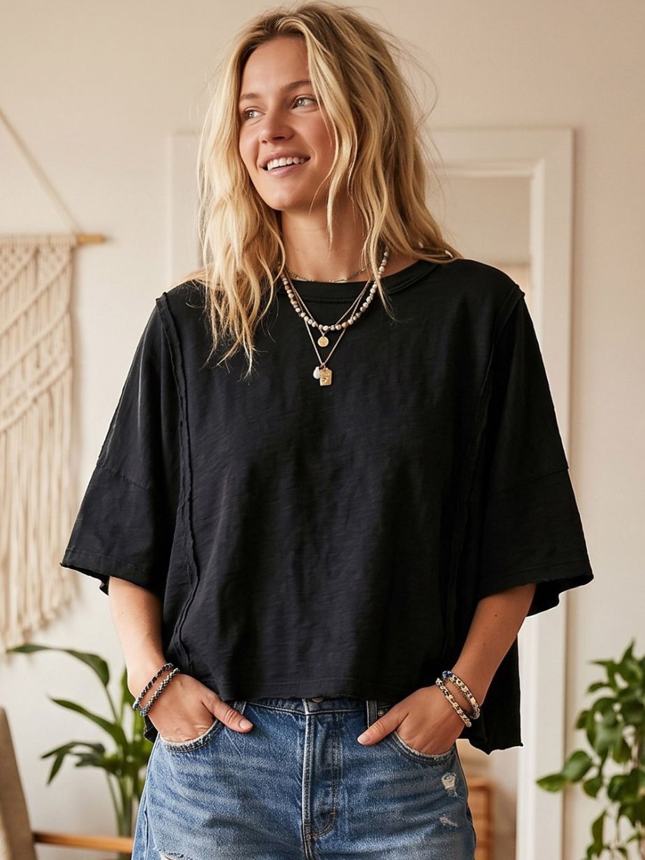Women's Cotton Raw Edge Top