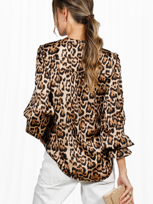 Women's Leopard Satin Blouse